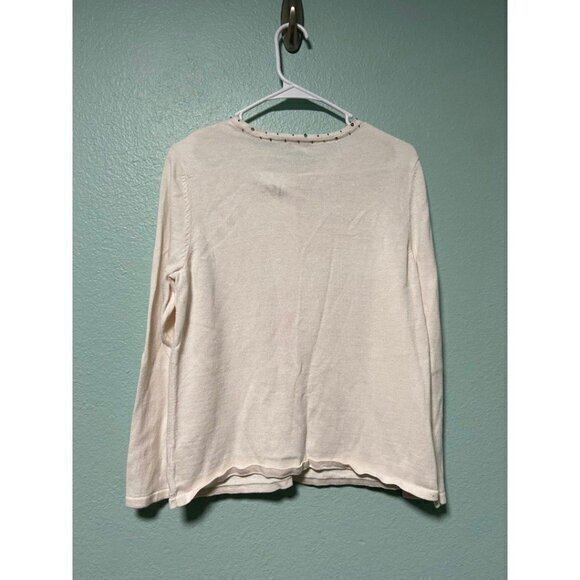 Mercer Street Studion Women's Cream and Gold Christmas Tree Sweater Cardigan Med - Picture 5 of 7